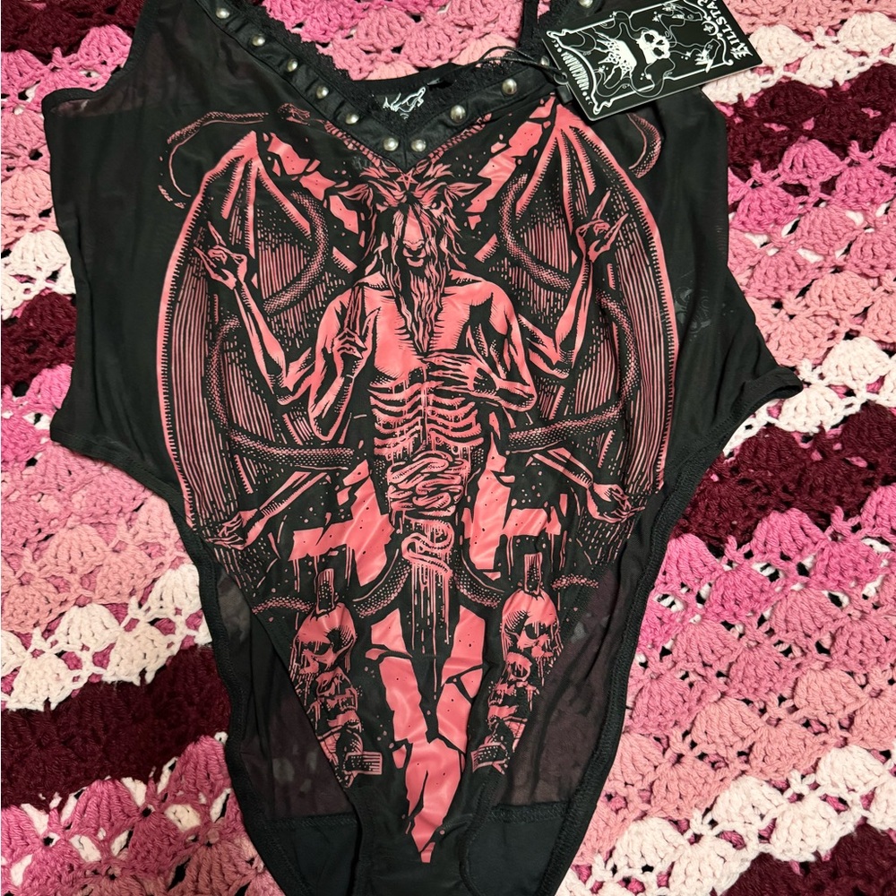 Black and Red Graphic Bodysuit